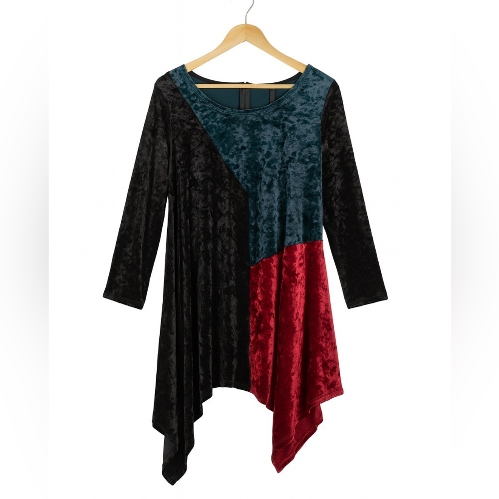 IC by Connie K Velvet Patchwork Asymmetrical Tunic Medium